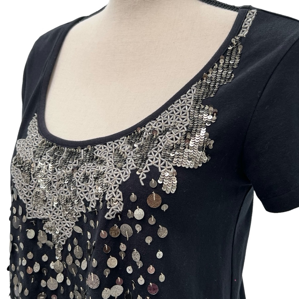 BUI DE BARBARA BUI EMBELLISHED BLACK TUNIC COTTON T SHIRT W SEQUINS & PAILLETTES - Picture 4 of 16